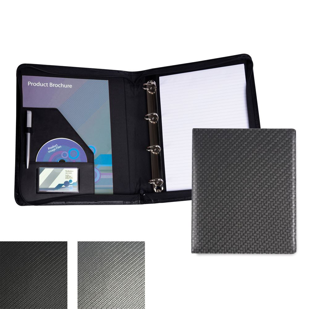 Carbon Fibre Textured Pu Zipped A4 Ring Binder