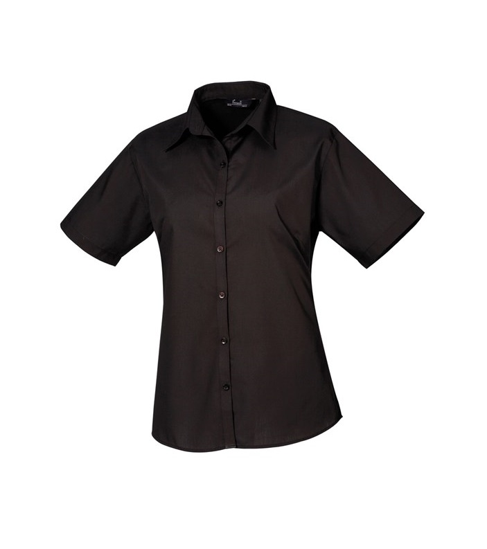 Womens Short Sleeve Poplin Blouse Black 