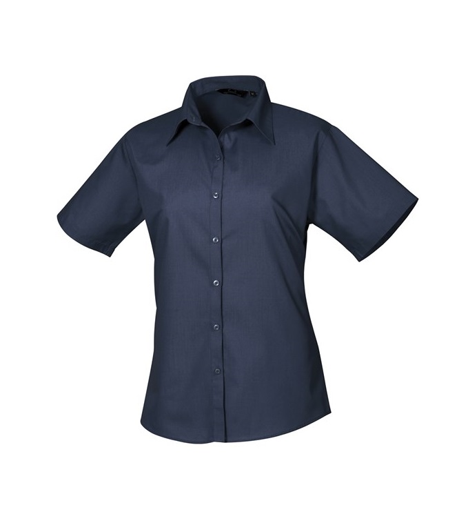 Womens Short Sleeve Poplin Blouse Navy 