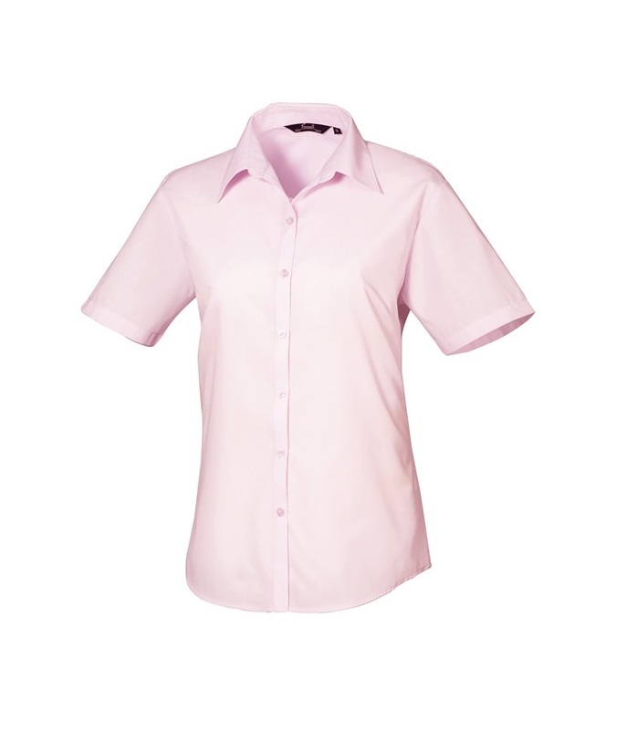 Womens Short Sleeve Poplin Blouse Pink 